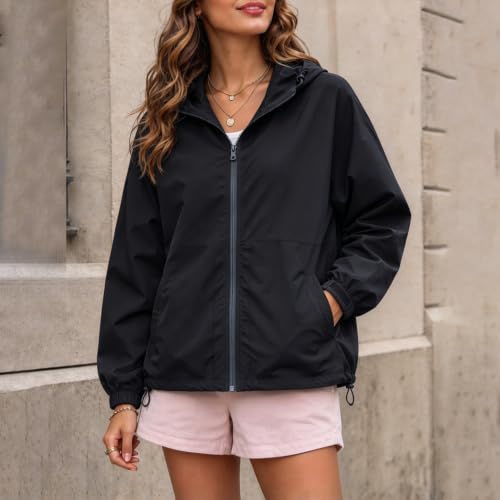Womens Windbreaker Jacket Water Resistant Quick Dry Hood Rain Jackets - image 9