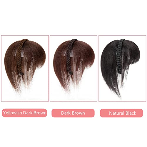 Viviabella Women 10" Twist Braid Headband Straight Hairpieces Human Hair Clip In Topper Hair Extension With Bangs Invisible Natural (Dark Brown) #TOP3