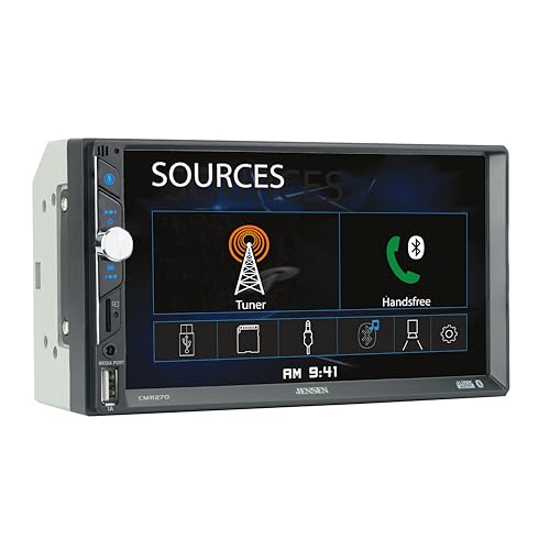 Jensen CMR270 7 inch LED Digital Media Touch Screen Double Din Car Stereo | Push to Talk Assistant | Backup Camera Input | Bluetooth | USB Fast Charging | microSD