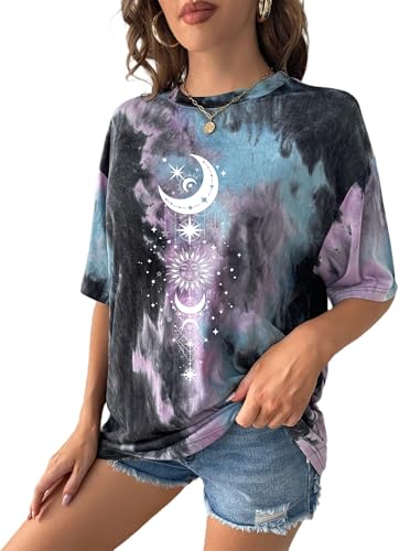 Image of Remidoo Women's Casual Oversized T Shirt Short Sleeve Graphic Tee Letter Tie Dye Shirts