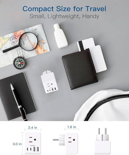 Image of 2 Pack Germany France Travel Plug Adapter, Type E /F Power Plug Adapter | 3 Outlets 4 USB Charging Ports(2 USB C), 7-in-1 Travel Essentials US to Europe France Germany South Korea Netherlands Spain