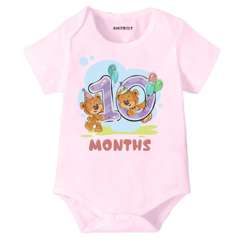 Image of Knitroot Monthly Birthday Teddy Special, Newborn Baby Half Sleeve Unisex Romper, Onesies, Sleepsuit, Body Suit, Envelope Neck, 1 to 12 Months Print, 0-12 Months, Infant Cloth for Boys & Girls