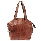  LECONI Shopper Schultertasche Damen Handtasche Ledertasche Natur Henkeltasche aus Leder Damentasche 33x30x10cm braun LE0060-wax