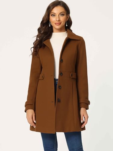 Image of Allegra K Women's Winter Classic Overcoat with Pockets Single Breasted Coat | Soft pea coat, Fully lined outerwear, Trendy, Fall office peacoat, Warm casual holiday everyday wear,