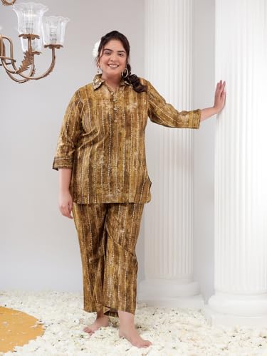 Image of Bani Women Plus Siz Green Shirt Collar Womens Tunic with Pant Co-Ord Set /Suit Set /Two Piece Dress