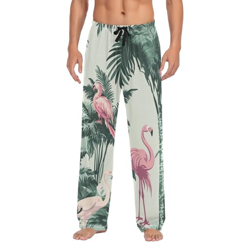 Palm Trees Flamingo Pajama Pants for Men Comfort Sleep Lounge Bottoms Straight-fit with Pockets S-XXL