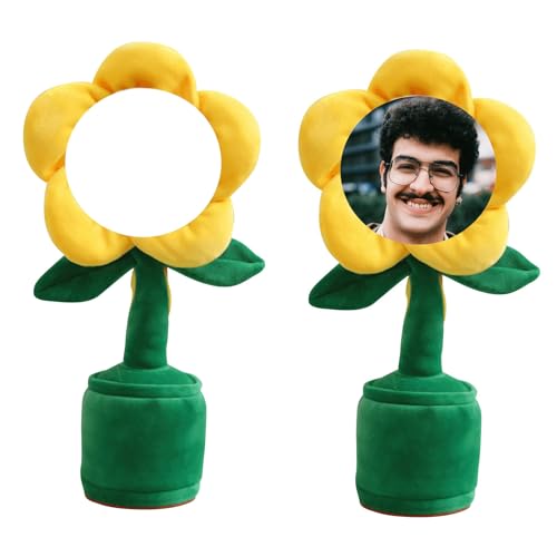 Dancing Flower with Custom Face,Personalized Singing Dancing Sunflower Toy,Customed People Face Singing and Dancing Toys,Plush Toy Interactive Gifts for Kids,Friends,Birthdays With Gift (Yellow)