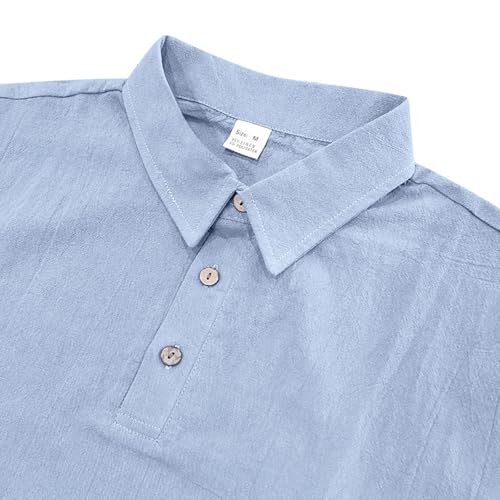 Mens Linen Sets 2 Piece Outfits Casual Loose Short Sleeve Lapel Cuban Polo Shirts and Pants Suits Summer Beach Outfits4