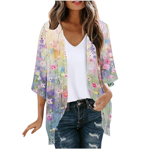 Cardigans for Women UK Womens Kimono Cardigans Beach Cover Ups Swimwear Bohemian Puff Sleeve Loose Casual Summer Tops Plus Size Hawaiian Travel Outfits Flowy Blouoses