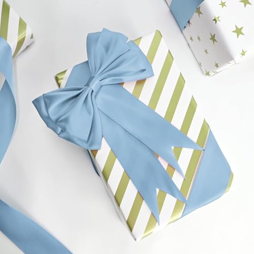 Image of Double Face Dusty Blue Satin Ribbon 1-1 /2 inch X 25 Yards Polyester Ribbon for Gift Wrapping Very Suitable for Weddings Party Hair Bow Invitation Decorations and More