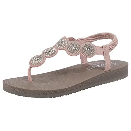 Skechers Women's Meditation-Stars & Sparkle-Circular Rhinestone Slingback Thong Flip-Flop, Light Pink, 9 M US