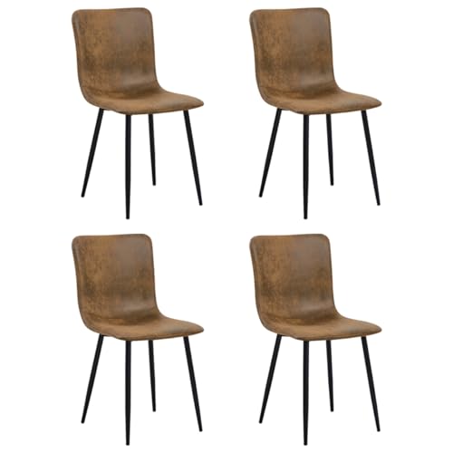 FurnitureR Lot de 4 chaises de salle à manger en daim avec pieds en métal pour chambre à coucher, salon, pieds noirs, marron