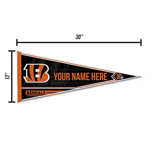 Image of Rico Industries NFL Football Cincinnati Bengals Personalized - Custom 12 inch x 30 inch Soft Felt Pennant - EZ to Hang