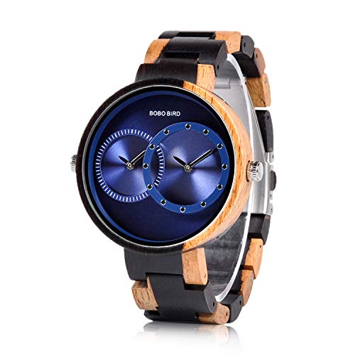 Product Image of the BOBO BIRD R10 Men's 2 Time Zone Wooden Watches Lightweight Luxury Quartz Wristwatches Fashion Design Timepiece for Men (Blue)