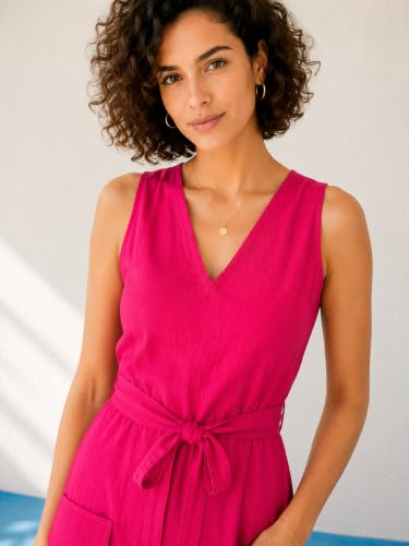 Image of PURVAJA Women's Fit & Flared Midi Length Sleeveless V-Neck Solid Dress