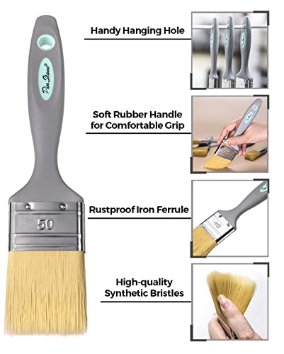 Pinstone House Paint Brush Set, 5 Pack Small Paint Brush, Rubber Handle, Latex Water Based Paint Brushes For Painting, Brushing, Cleaning, Trimming, Diy Art Craft, Wall Paint Brush, Sash Paint Brush #TOP1