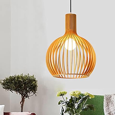Hanging Lamp Living Room Lamp Pendant Light Wood Lampshade Pendant Lamp Retro Lantern Ceiling Lamp Modern E27 Height Adjustable Chandelier Bar Cafe Hallway Dining Room Bedroom Office Lamp 35cm Cover