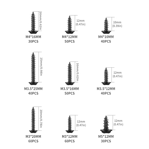 Miniatura 2 de 400 Piezastornillos Autorroscantes, M3 M3.5 M4 M5 Tornillos Negros, Tornillos Roscachapas Para Madera, Tornillo Autoperforantes De Cabeza Plana Cruzada Para Metal Plástico