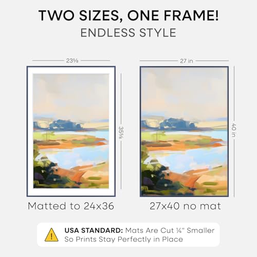 Image of Homeforia 27x40 Poster Frame Navy Blue, High End Metal 27x40 Large Picture Frames with Mat 24x36 inch Photo, 27 x 40 Thin Frame Matted to 24 x 36 Print, 40x27 Frame, Tempered Glass, Wall Kit, Set of 1