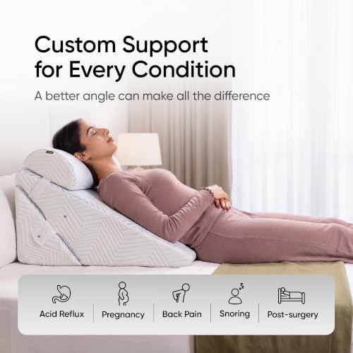 Image of Frido Adjustable Wedge Max Cushion with Cooling Cover, 12-Way Adjustable Pregnancy Pillow & Leg Elevation Pillow, Relieves Neck & Back Pain, Great for Reading, Sleeping & Relaxing | White & Grey
