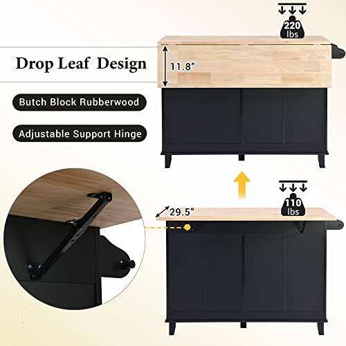 Image of Farmhouse Rustic Dining Table Set with Drop Leaf and 2 Stools,Kitchen Island Set with 4 Drawers,Towel Rack and Storage Cabinet,for Small Places Furniture (Black+Rustic Brown#F)
