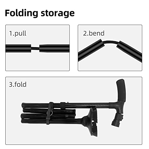 Folding Walking Cane With Led Light For Men & Women - Foldable, Adjustable, Lightweight Aluminum Balancing Mobile Aid Walking Sticks, For Seniors & Adults (Led Light Cane) #TOP6