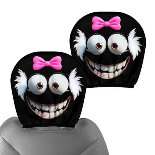 driattie Funda para reposacabezas de asiento de coche, funda para reposacabezas de asiento de automóvil, decoración interior de ojos de dibujos animados para automóvil, camión, SUV, remolque, tractor