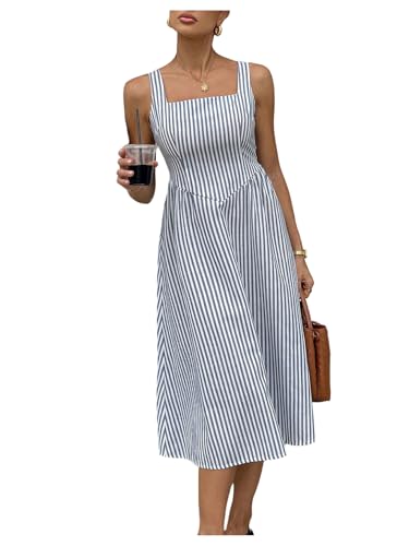 Floerns Women's Striped Tank Dress Sleeveless Square Neck Going Out A Line Midi Dresses