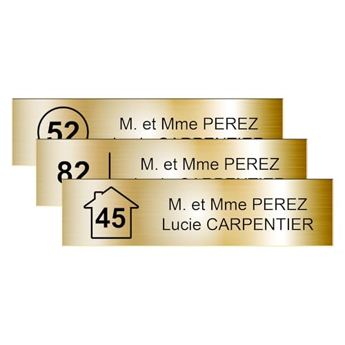 Plaque Boîte aux Lettres Personnalisable avec Logo Maison + Numéro - 10x2,5 cm - Nom sur Etiquette Gravée pour Maison Bureau - PVC Résistant Adhésif - Or...