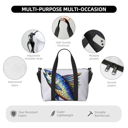 Travel Duffel Bag for Men Gym Bag, Fish art Luggage Bag with Shoulder Strap, Large Gym Tote Bag for Women, Weekender Overnight Bag, Foldable Carry on Bag for Airplane4