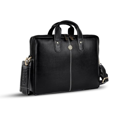 HAMMONDS FLYCATCHER Genuine Leather Office Bag for Men - Laptop Bag for Men - Padded Laptop Compartment, Fits 14 Inch Laptop - Adjustable Strap, 1 Year Warranty - Office, Travel, Daily Use - Black