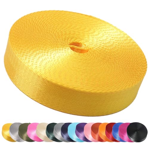 Image of Nylon Webbing Straps, 1 Inch Wide Heavy Duty Nylon Strap, Durable Flat Rope Webbing, 10 and 25 Yard Roll for Backpack Strapping, Tie-Down, Dog Leash, 18 Vibrant Colors
