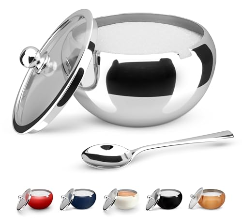 KooK Sugar Bowl with Lid and Spoon, Container with Lid, for Salt, Coffee, Holds 2 Cups, Dishwasher...