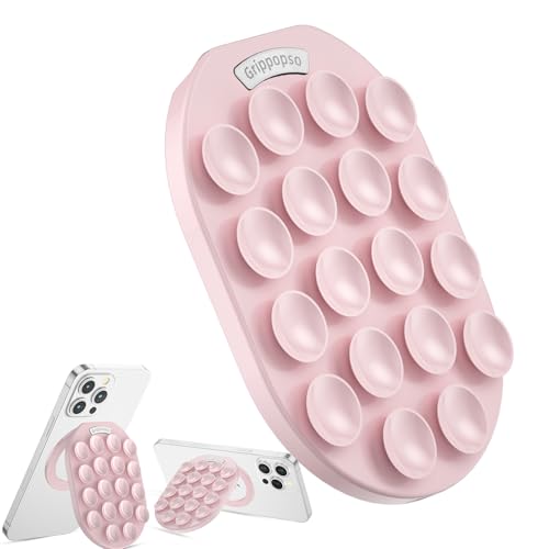 Magnetic Phone Grip Holder for MagSafe Phone Grip Magnetic Suction Cup Phone Grip Holder with Adjustable Stand Hands-Free Phone Accessories Holder for iPhone 17 16 15 14 13 12 Series Pink