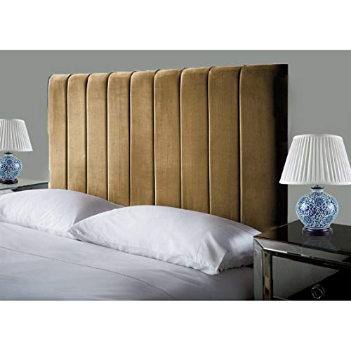 Affordable Luxury Portland Lined Headboards in Elegant Plush Velvet Fabric, for Divan Beds, Bedroom and Hotel Furniture (4FT6 Double- Height 24", Mustard)