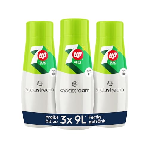 SodaStream Sirup 3x 7UP Zero Zucker - 1x Flasche ergibt 9 Liter Fertiggetränk, Sekundenschnell zubereitet und immer frisch, 440 ml
