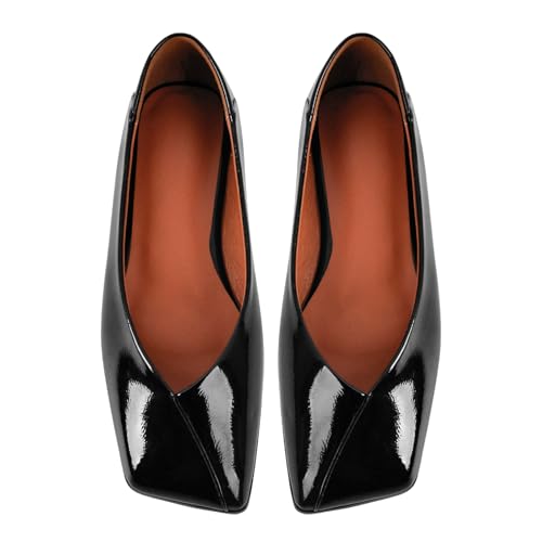 Women's Patent Leather Ballet Flats Fashion Square Toe Ballet Flats Loafer Shoes for Women Slip on Dress Shoes Black Size 9