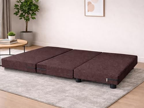 Image of Convertible 3 * 6 Single Seater Sofa Cum Bed | Foldable Sofa Bed for Apartments & Studio Rooms (Brown, Leg Sofa)