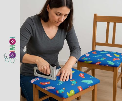 Image of Soimoi Blue Cotton Canvas Fabric Socks & Gloves Folk Art Printed Craft Fabric by the Meter 56 Inch Wide