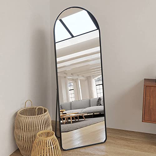 Arched Full Length Mirror Floor Mirror, 63x20in Arch Full Body Mirror Large Wall Mirror with Aluminum Frame Standing or Leaning Against Wall for Bedroom, Living Room, Dormitory, Black