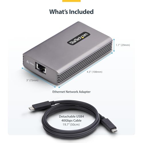 Image of StarTech 10GbE USB4 Ethernet Adapter, Thunderbolt 3 /4 /5, Multi-Gigabit, TAA | External 10Gb Network Card, 10 /5 /2.5 /1Gbps /100Mbps, Thunderbolt 3 /4 /5 Compatible, Windows & Mac