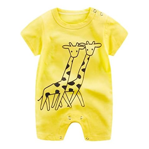 Baby Rompers, SHOBDW Newborn Infant Baby Boy Girl Cute Cartoon Letter Prints Short Sleeve Jumpsuit Climbing Clothes (0-3 Months, Yellow) Cover