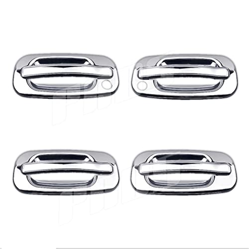 A-PADS Compatible with for Cadillac Escalade 2002-03 04 05 06 & GMC Sierra 1999-2006 / Yukon 2000-2006 -Chrome Door Handle Cover with Passenger Keyhole