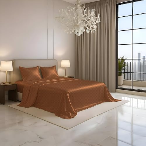 Image of Luxe Ere Jacquard Bedsheet for Double Bed, King Size (90x108) with 2 Pillow Covers, 300TC Premium Cotton Fabric, Perfect for Home Decor, Gifting & Romantic Escapes-Sunset Bronze