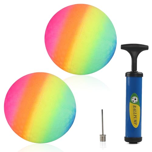 Lonimia PVC Regenbogen Ball - Bouncy Kickball, Fußball Softball, Mehrfarbiger Kinder Spielball Für Drinnen Und Draußen, Strandball Mit Pumpe