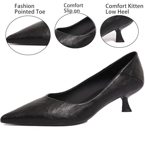 Women's Leather Kitten Heel Work Pumps Classic Pointed Toe Pointed Toe Low Heel Dress Shoes for Business Office Causal Dress3