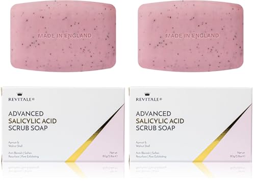 Revitale Jabón Exfoliante Avanzado con Ácido Salicílico BHA – Barra Exfoliante para Rostro y Cuerpo, Limpiador Profundo de Poros, Anti-Imperfecciones, Suavizante de Piel (Paquete de 2)