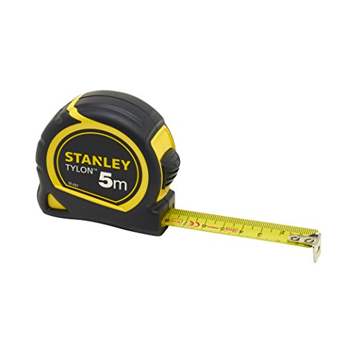 Stanley 0-30-697 - Flexómetro Tylon de 5 m x 19 mm, Estuche ergonómico de doble material, Cinta de acero lacado, Gancho de 2 remaches, Posición cero real, Clip para cinturón, Negro