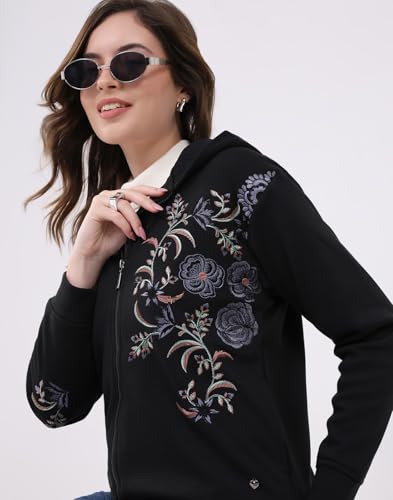Image of Monte Carlo Women's Regular Fit Embroidery Hooded Neck Full Sleeve Winter Sweatshirt | Elegant Embroidery | Soft Warm Fabric | Stylish Winter Hoodie for Women (Pack of 1)