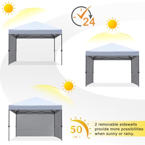 COOSHADE Pop Up Canopy Tent 10x10 with 2 Sidewalls, Outdoor Shade Instant Canopy Tents(White)